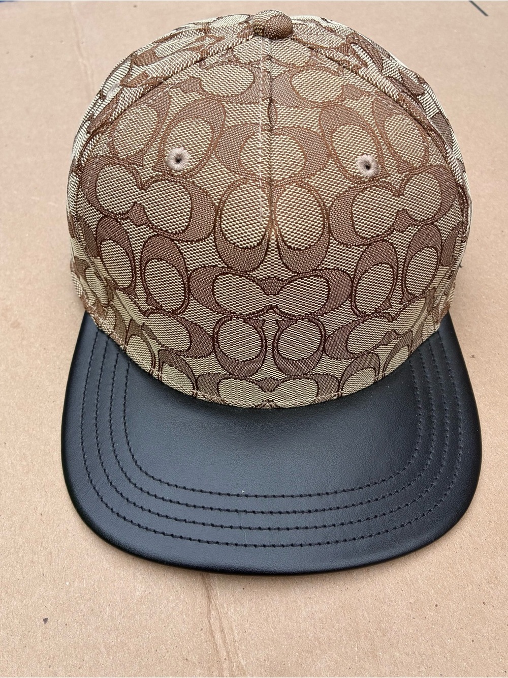 Coach Brown Signature Jacquard Cap with Black Brim